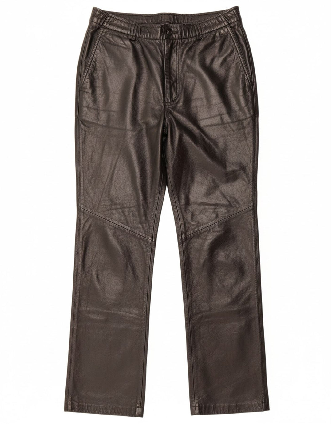 Spodnie damskie DANIER proste skórzane UK 16 duże W34 L31 czarna skóra