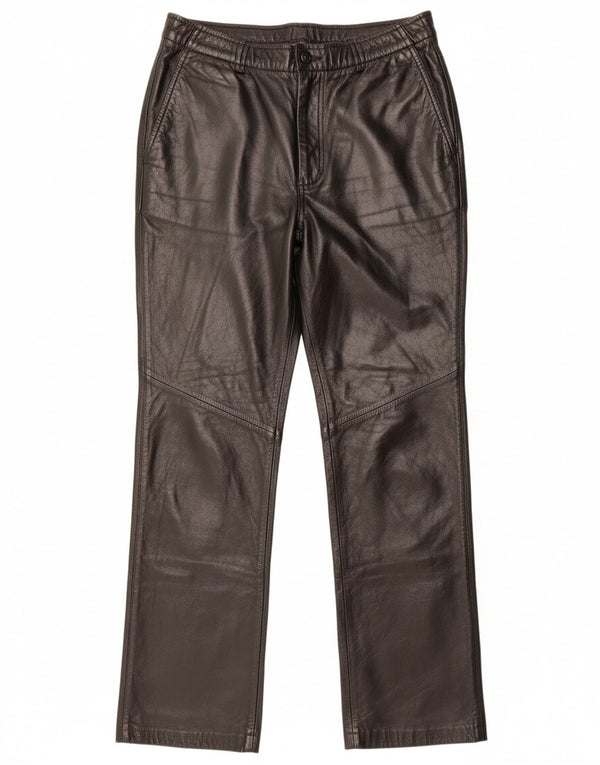 Spodnie damskie DANIER proste skórzane UK 16 duże W34 L31 czarna skóra