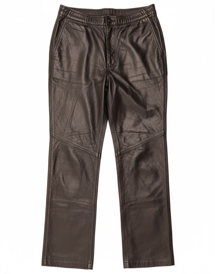 Spodnie damskie DANIER proste skórzane UK 16 duże W34 L31 czarna skóra