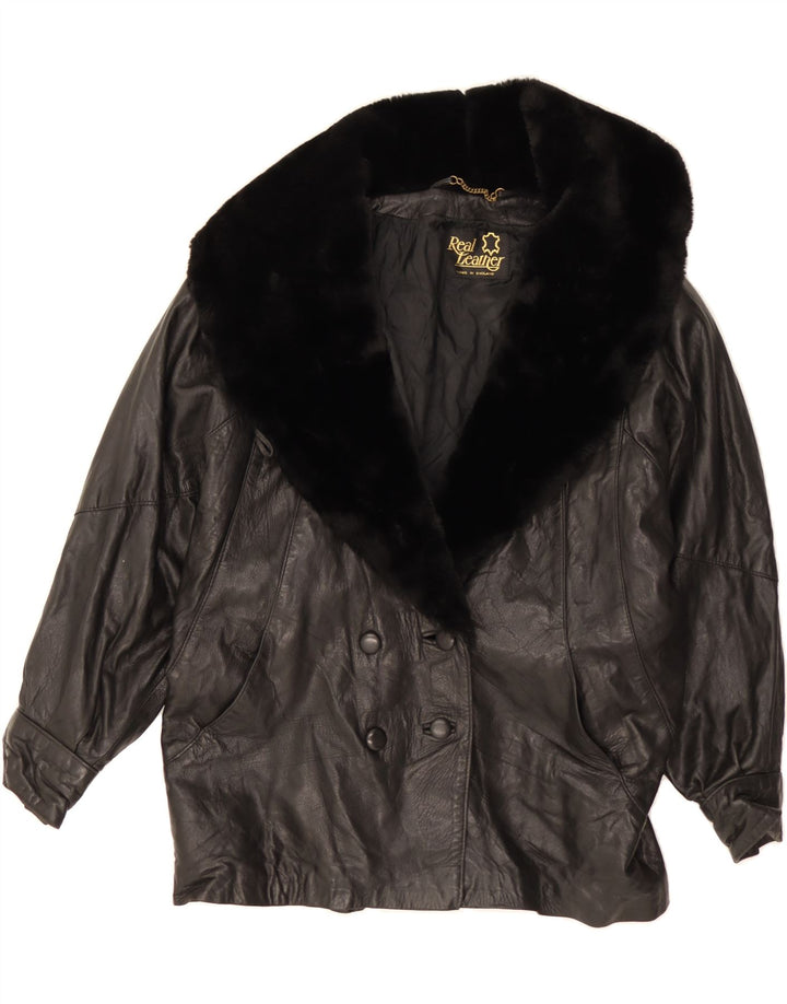 VINTAGE Womens Oversized Leather Jacket UK 16 Large Black Leather Vintage Vintage and Second-Hand Vintage from Messina Hembry 