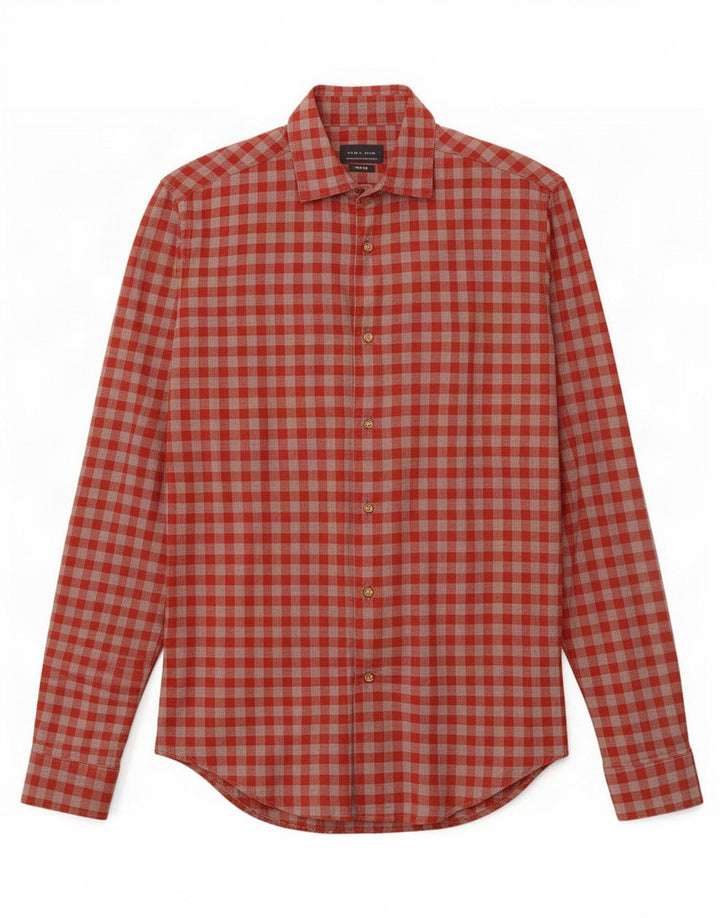Koszula męska Zara Slim Fit, mała, czerwona bawełniana kratka