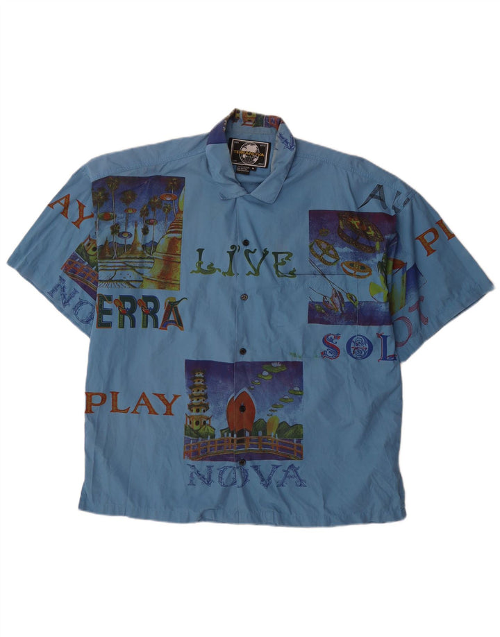 Męska koszula z krótkim rękawem i grafiką TERRANOVA, w kolorze średniego niebieskiego, patchworkowa, bawełniana