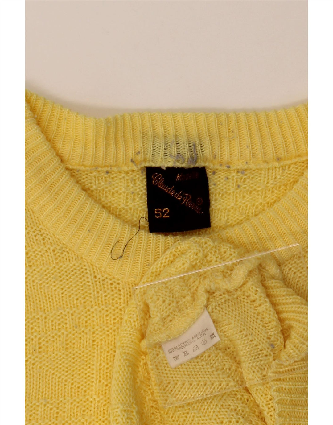 CLAUDE DE PIERRE Mens Crew Neck Jumper Sweater IT 52 Large Yellow Vintage Claude De Pierre and Second-Hand Claude De Pierre from Messina Hembry 
