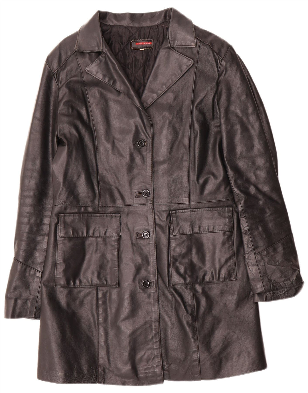 Vintage damski płaszcz skórzany UK 14, duży czarny