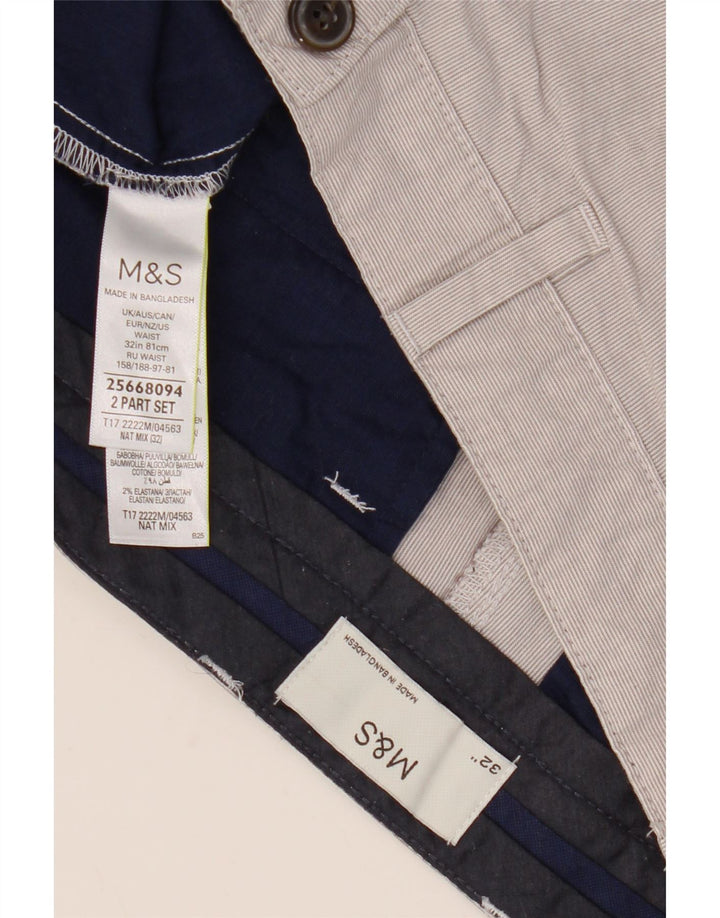 Marks & Spencer Męskie spodenki Chino W32 Średnioszare, bawełniane w prążki