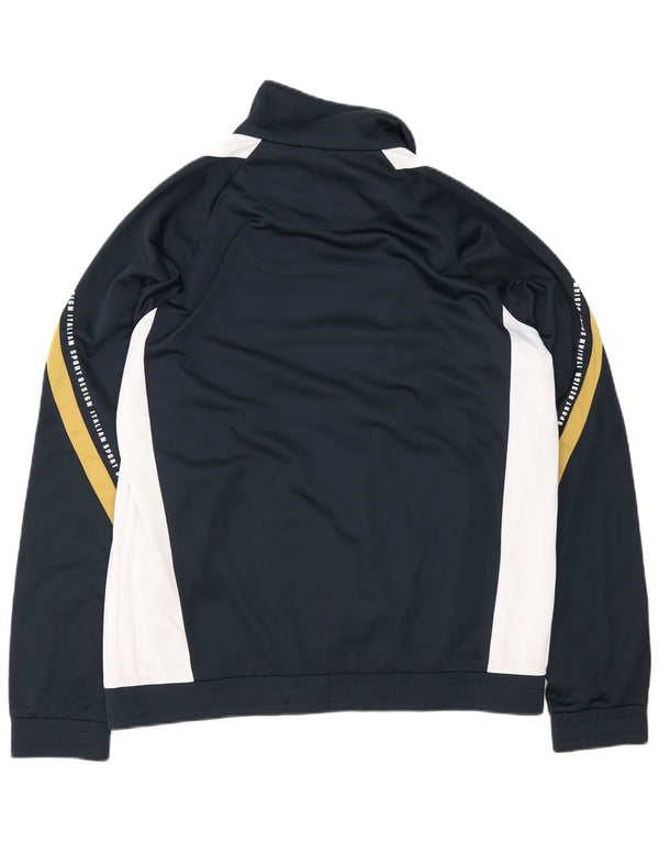 Męska kurtka dresowa Lotto z grafiką, 2XL, granatowa, poliester z blokami kolorów