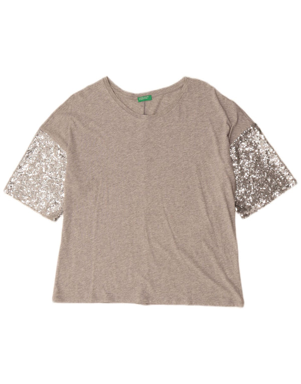T-shirt damski Benetton Top UK 14, duży, szary, nakrapiany, modal
