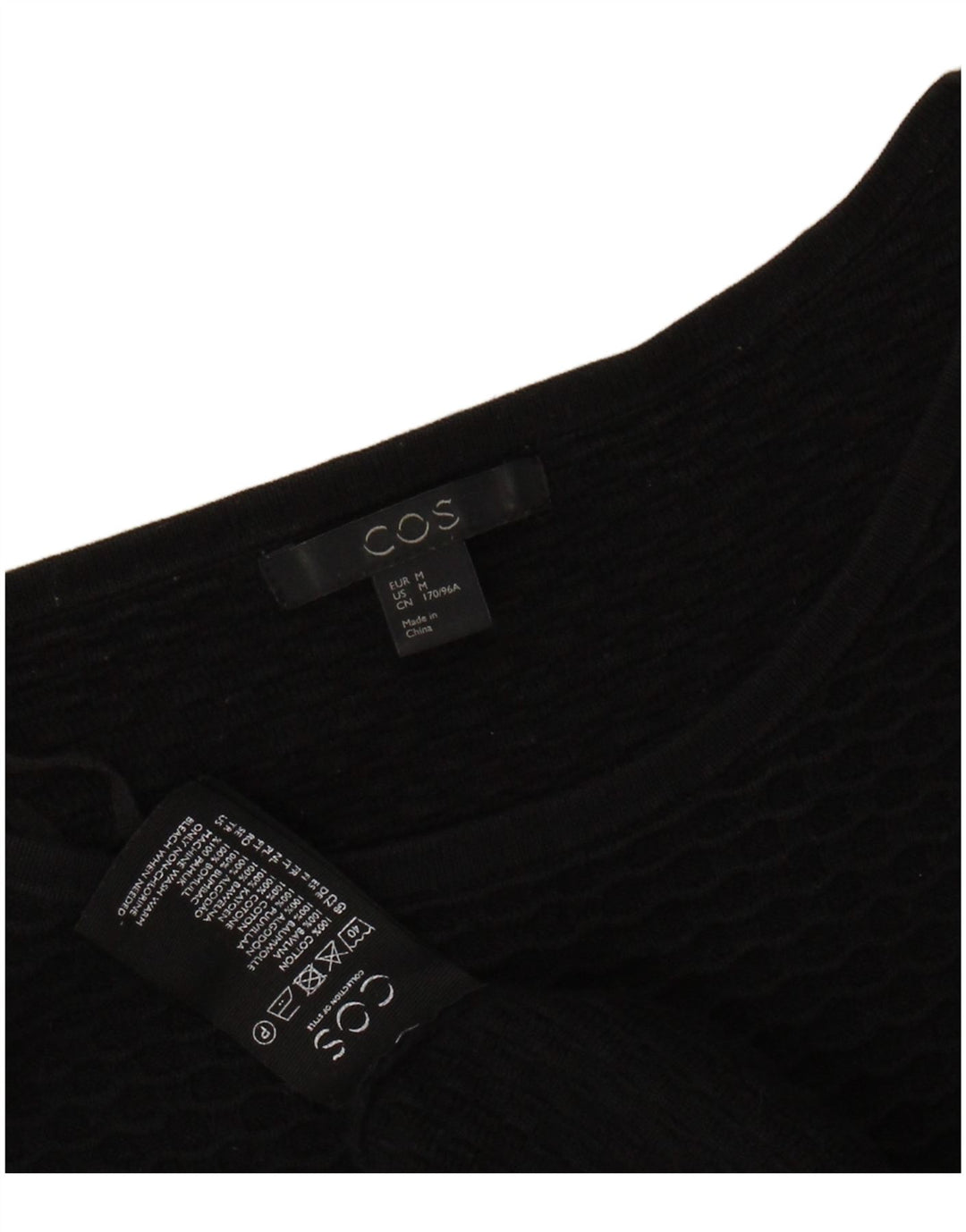 COS Damski top z rękawem 3/4, UK 14, średni czarny bawełniany