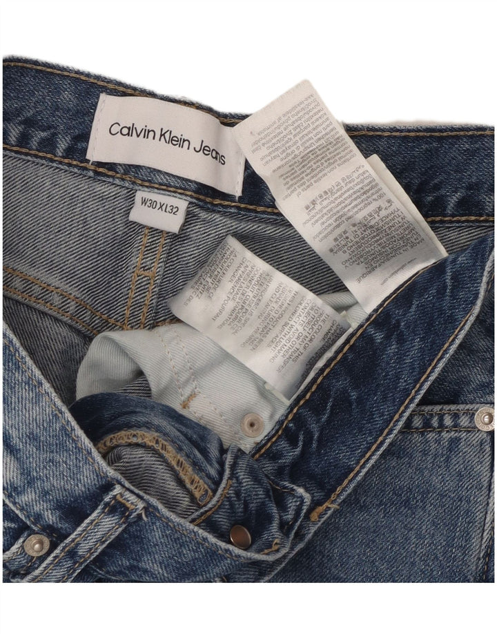 CALVIN KLEIN Damskie proste dżinsy z wysokim stanem i przetarciami W30 L32 Niebieskie