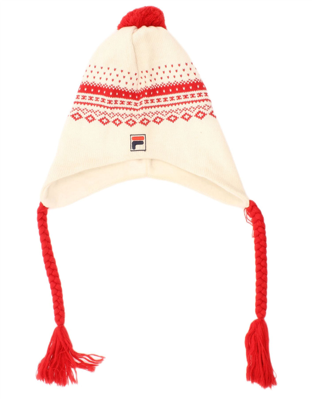 Fila Mens Ear Lap Knit Bobble Hat One Size Off White Fair Isle Virgin Wool