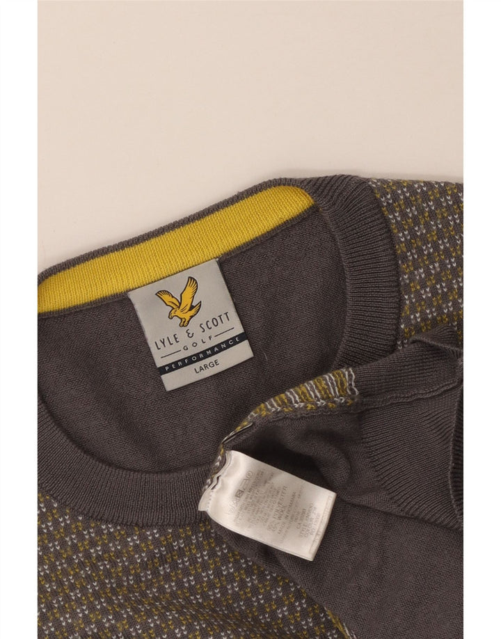 Damski sweter z okrągłym dekoltem Lyle & Scott UK 14, duży, szary, geometryczny