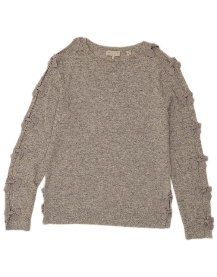 Damski sweter Ted Baker z dekoltem w łódkę, rozmiar 2, mały, szary, wełniany