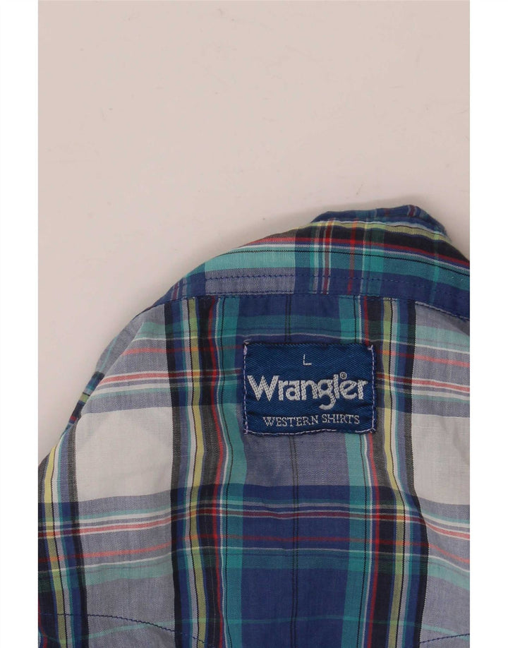 Koszula męska Wrangler z krótkim rękawem i falbaną z przodu, w dużą niebieską kratę