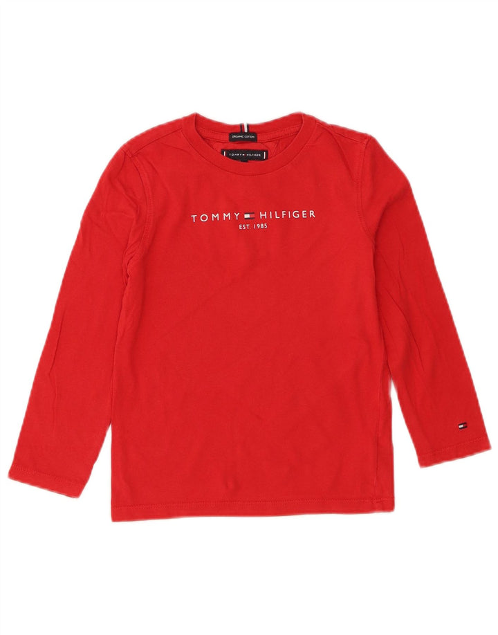 Chłopięcy top z grafiką Tommy Hilfiger z długim rękawem, 5-6 lat, czerwona bawełna