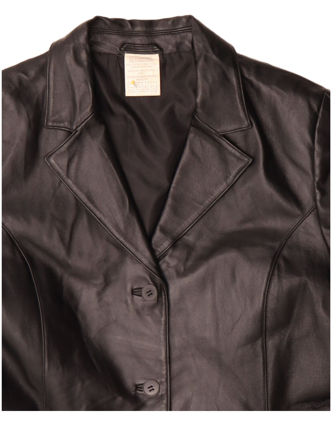 Vintage damski płaszcz skórzany UK 14, duży czarny poliester