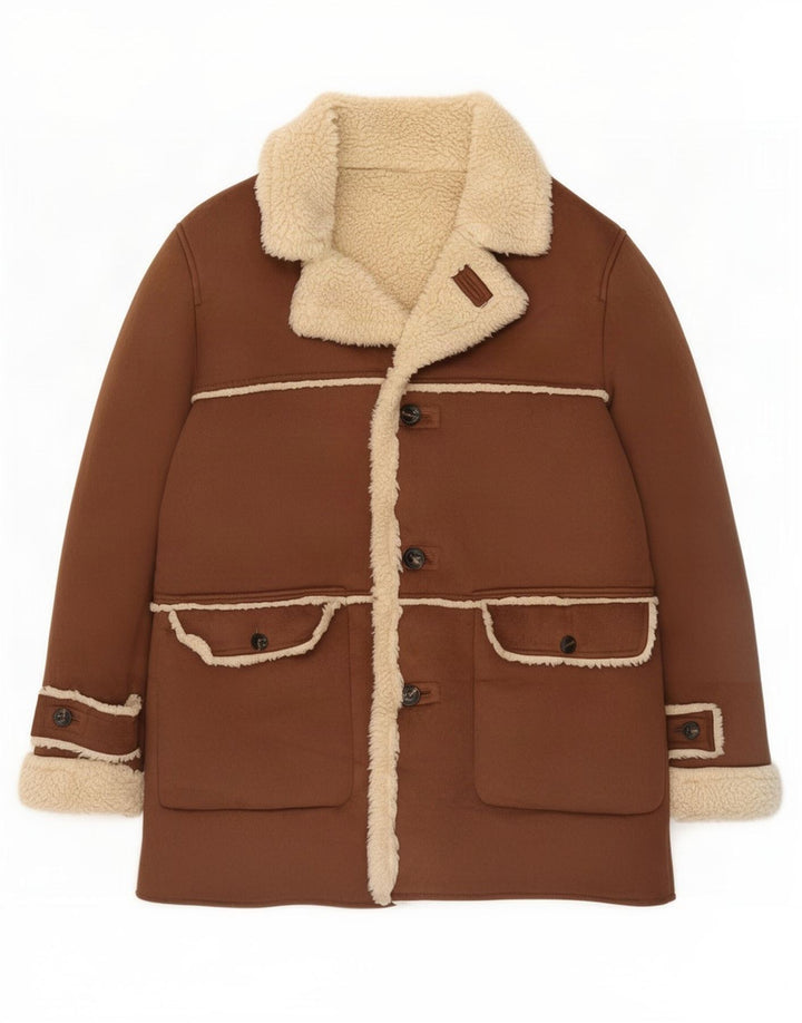 Męska kurtka Zara Sherpa UK 42 XL, brązowa, poliester