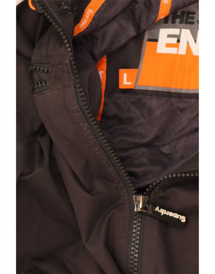 Męska kurtka wiatrówka z kapturem Superdry UK 40, duża, czarna, poliestrowa