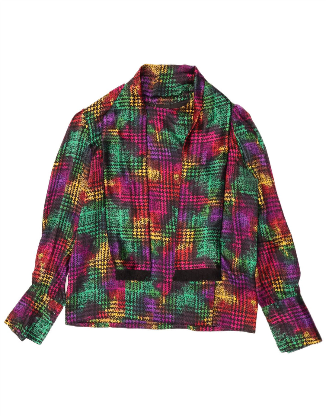 Damska bluzka z długim rękawem w stylu vintage, UK 18 XL, wielobarwna pepitka