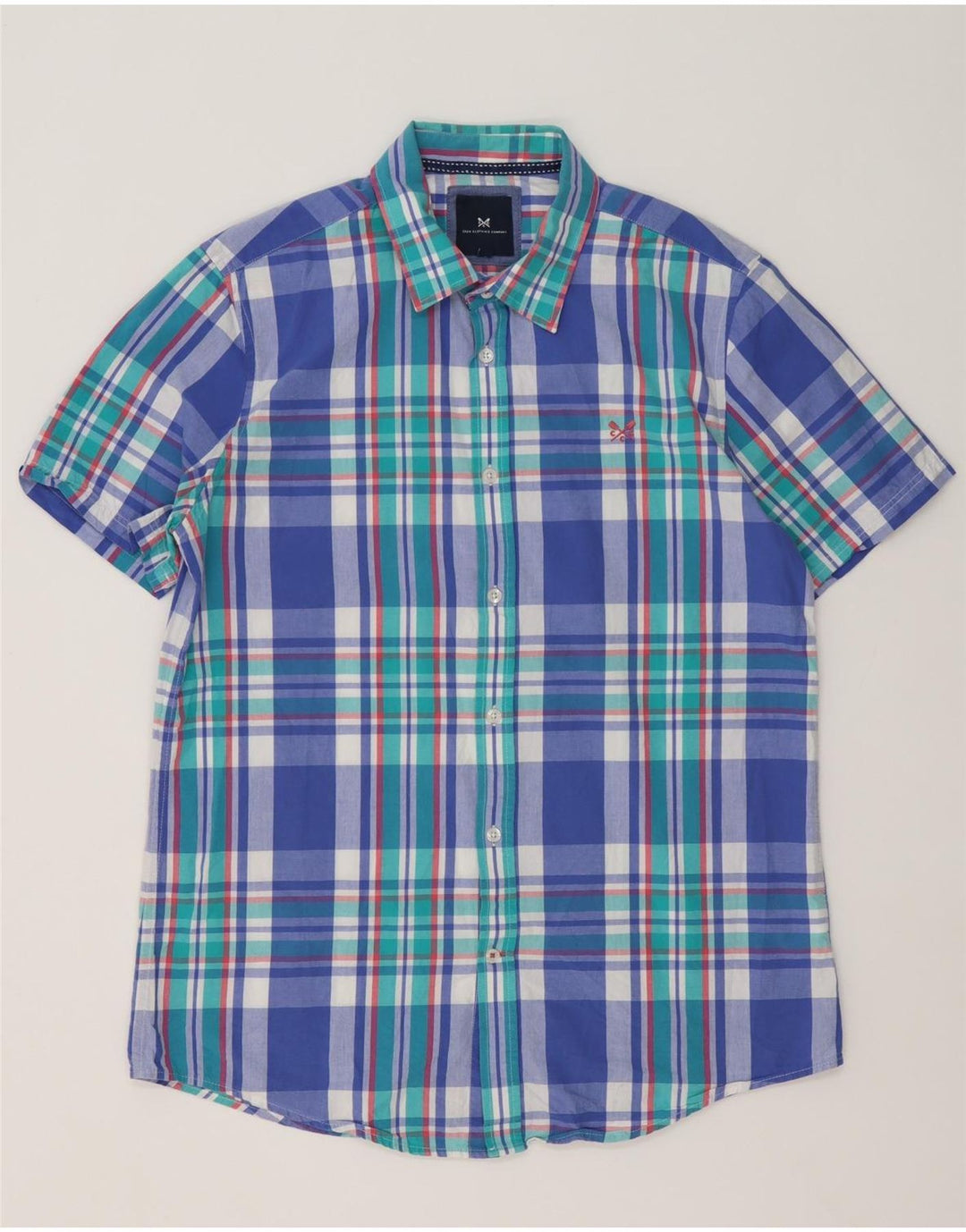 Crew Clothing Męska koszula z krótkim rękawem, duża, niebieska, bawełniana krata