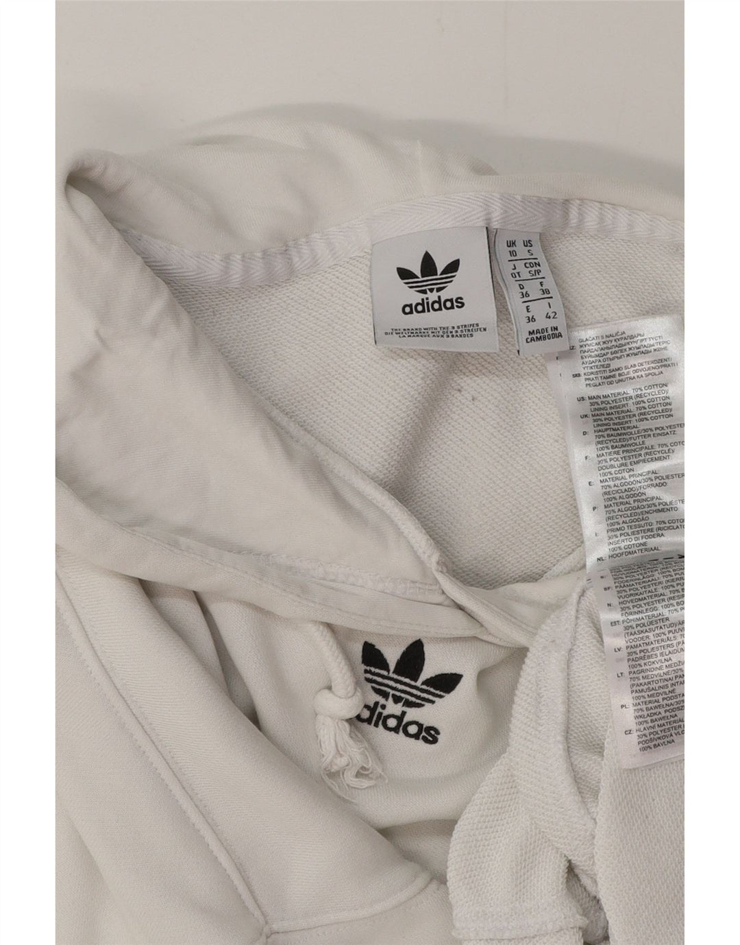 Damski sweter oversize z kapturem ADIDAS, UK 10, mały, biały, bawełniany