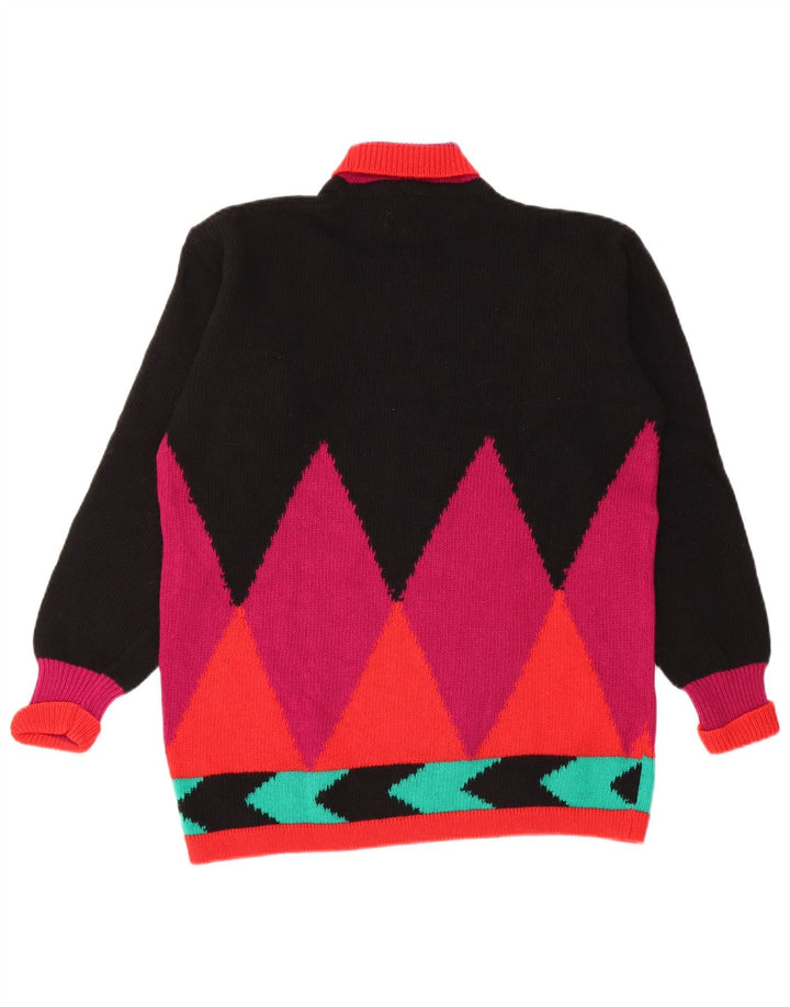 Sweter damski w stylu vintage z wywijanym dekoltem UK 12 Średni czarny Argyle/Diament