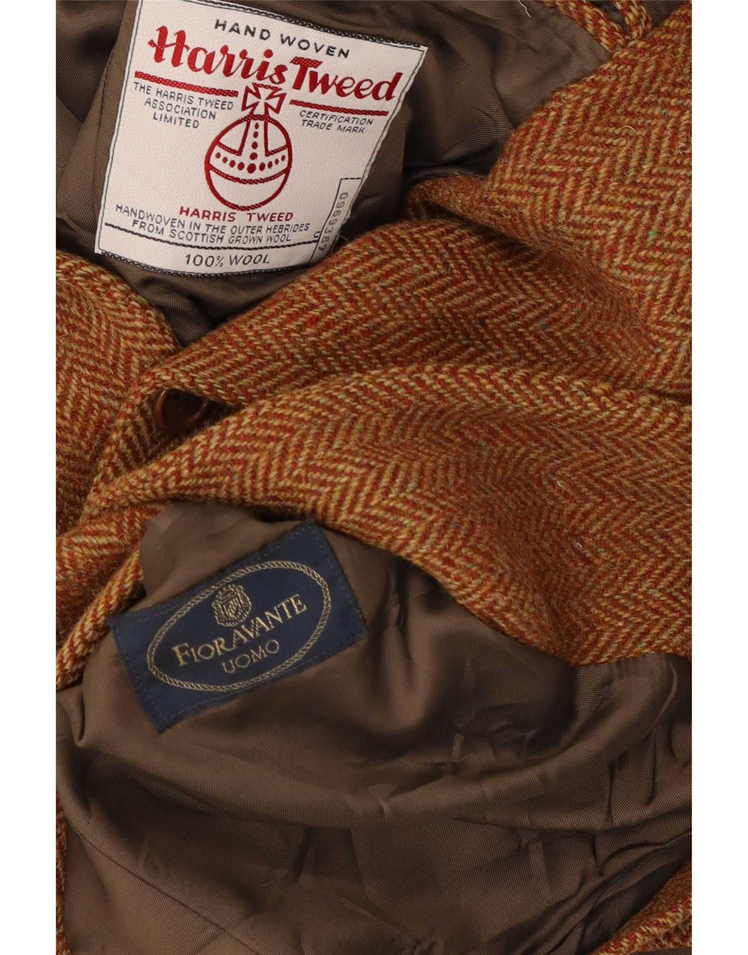 Męska marynarka zapinana na 2 guziki Harris Tweed IT 54 2XL Brązowa wełna w jodełkę