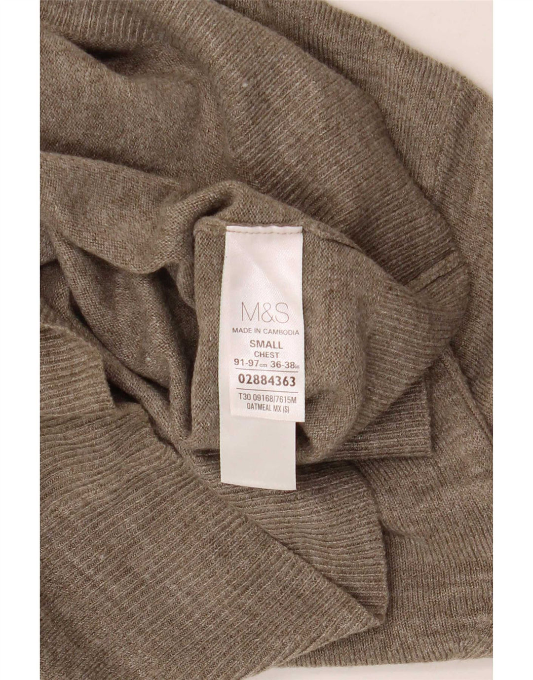 Marks & Spencer Męski sweter z dekoltem w kształcie litery V, mały, beżowy, nakrapiany akryl