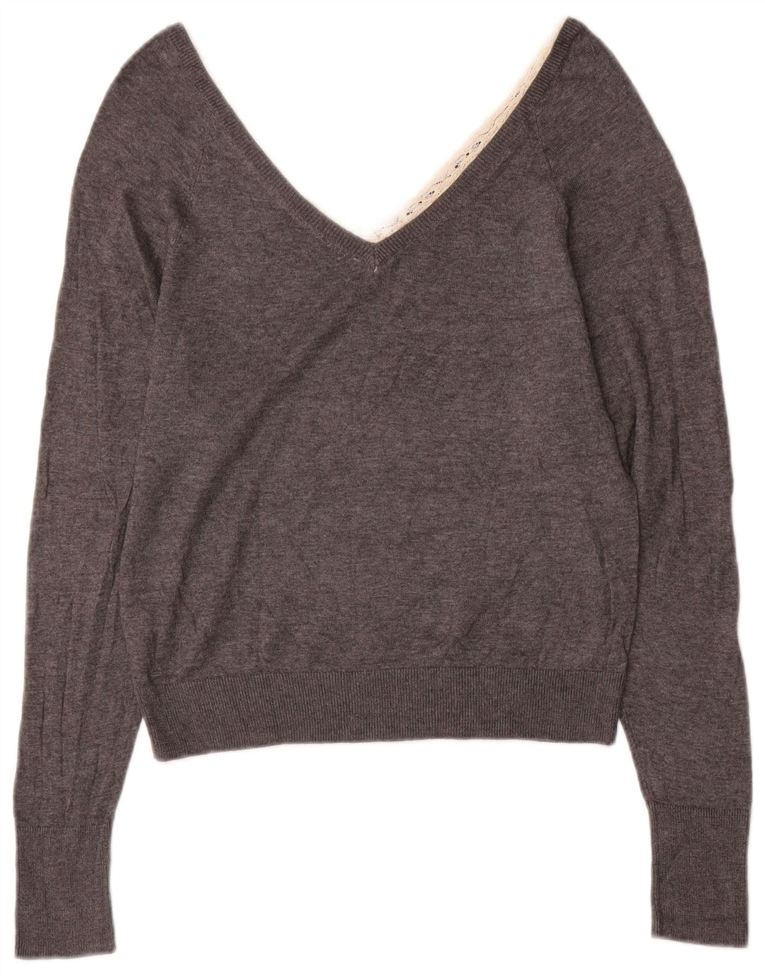 Sweter damski Zara z dekoltem w kształcie litery V, UK 10, mały, szary