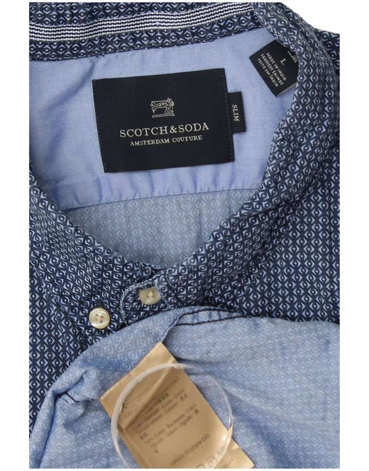 Wąska koszula męska Scotch & Soda, duża niebieska, geometryczna bawełna