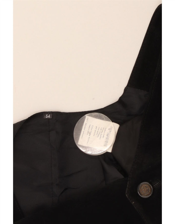 Zamszowa kamizelka męska w stylu vintage IT 54 XL, czarna skóra