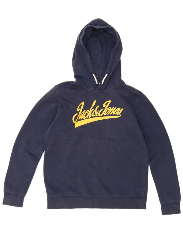 Chłopięcy sweter z kapturem Jack & Jones z grafiką, 13-14 lat, granatowy, bawełniany