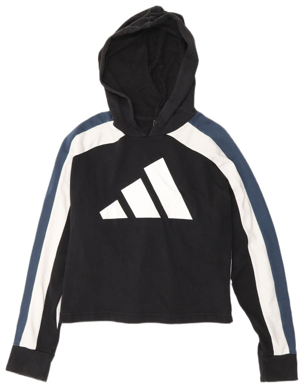 Adidas Womens Graphic Crop Hoodie Jumper UK 12/14 Medium Black Colourblock