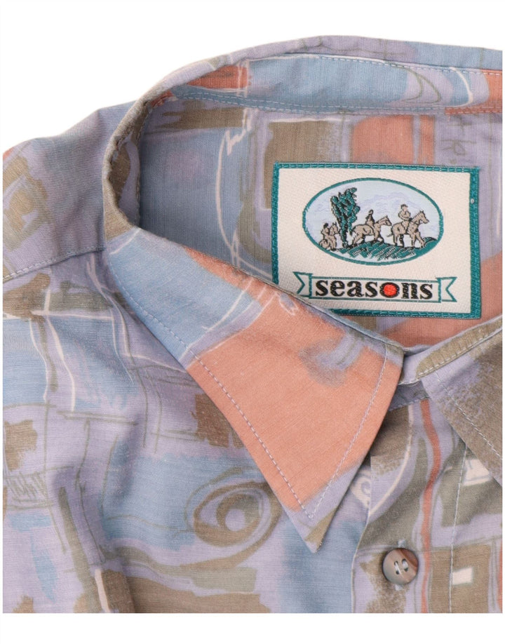 Vintage męska koszula z krótkim rękawem w abstrakcyjny wzór, duża niebieska