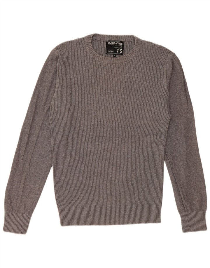 Męski sweter JACK & JONES z graficznym wycięciem pod szyją, średnioszary, bawełniany