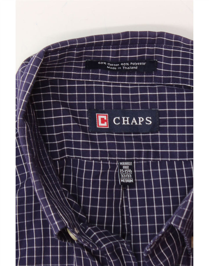 CHAPS Mens Shirt Size 15-15 1/2 Medium Navy Blue Check Cotton Vintage Chaps and Second-Hand Chaps from Messina Hembry 