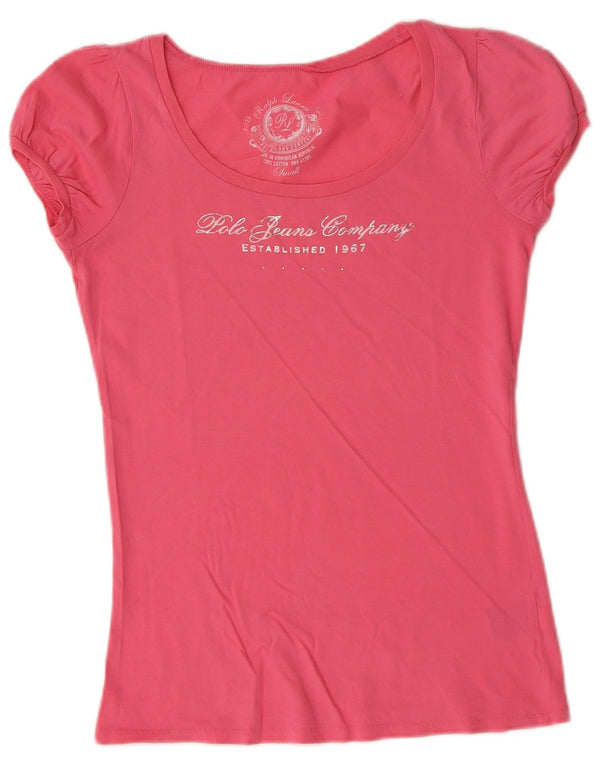 Damska koszulka z grafiką Ralph Lauren Top UK 10 Small Pink Cotton