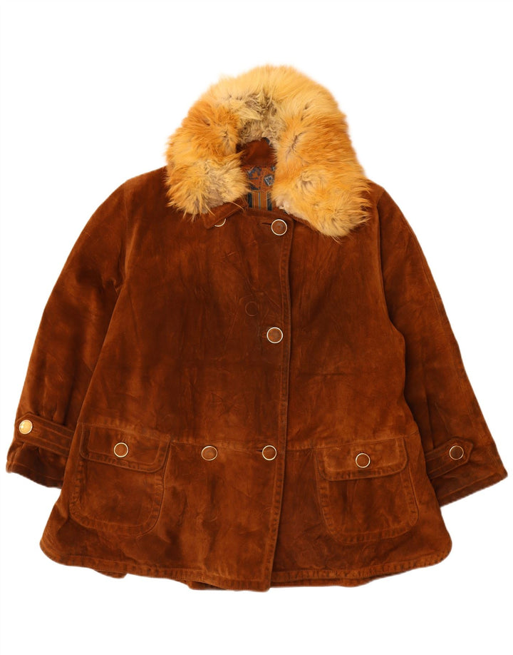 Vintage damski, oversize'owy, zamszowy płaszcz z podwójnymi piersiami IT 42, średni brąz