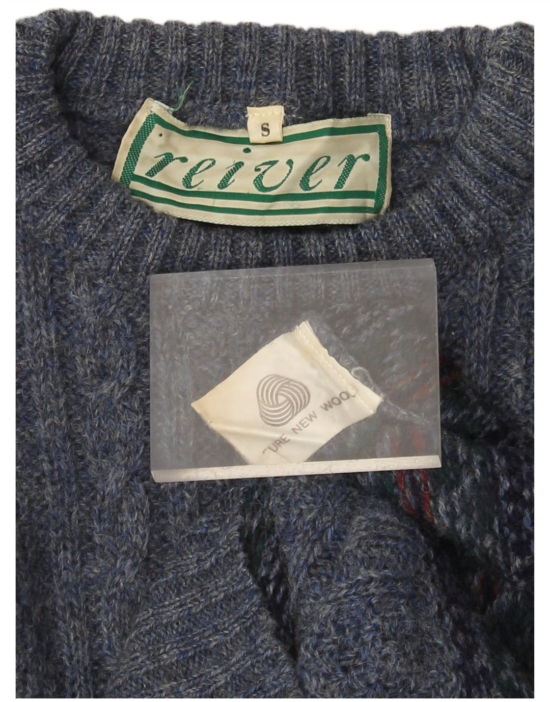 Sweter damski VINTAGE z okrągłym dekoltem UK 10 Small Blue Fair Isle