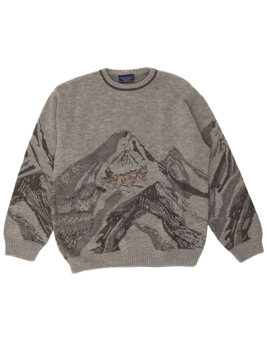 Męski sweter w stylu vintage z wycięciem pod szyją, duży, szary, poliakrylowy