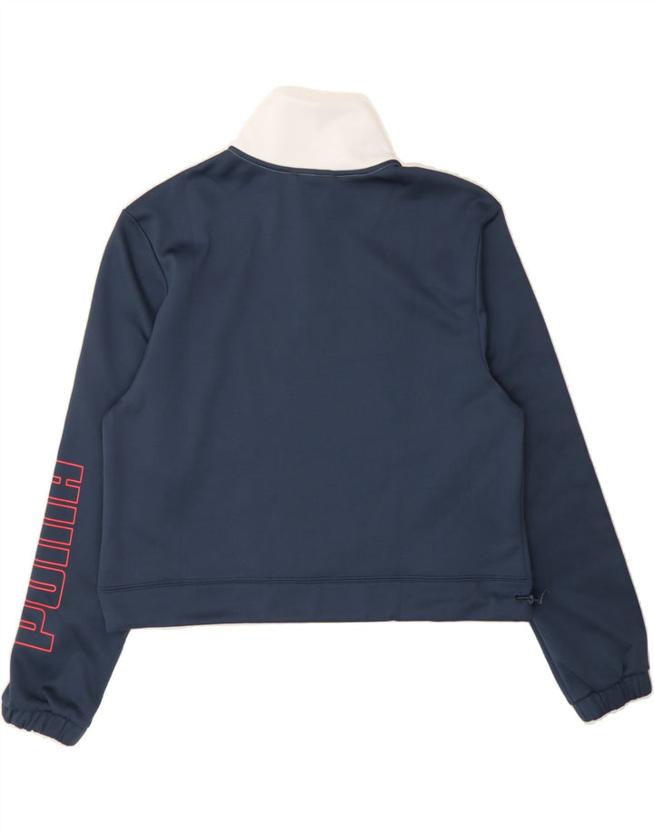 PUMA Womens Oversized Graphic Sweatshirt Jumper UK 10 Small Navy Blue Vintage Puma and Second-Hand Puma from Messina Hembry 