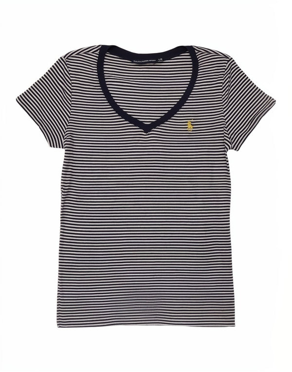 Damska koszulka Ralph Lauren Top UK 14 Large Navy Blue Striped Nautical