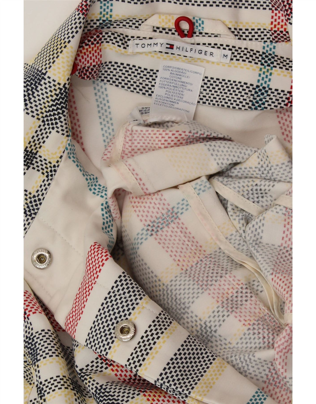 Płaszcz damski TOMMY HILFIGER UK 14, bawełniany w średnią kratkę w kolorze złamanej bieli