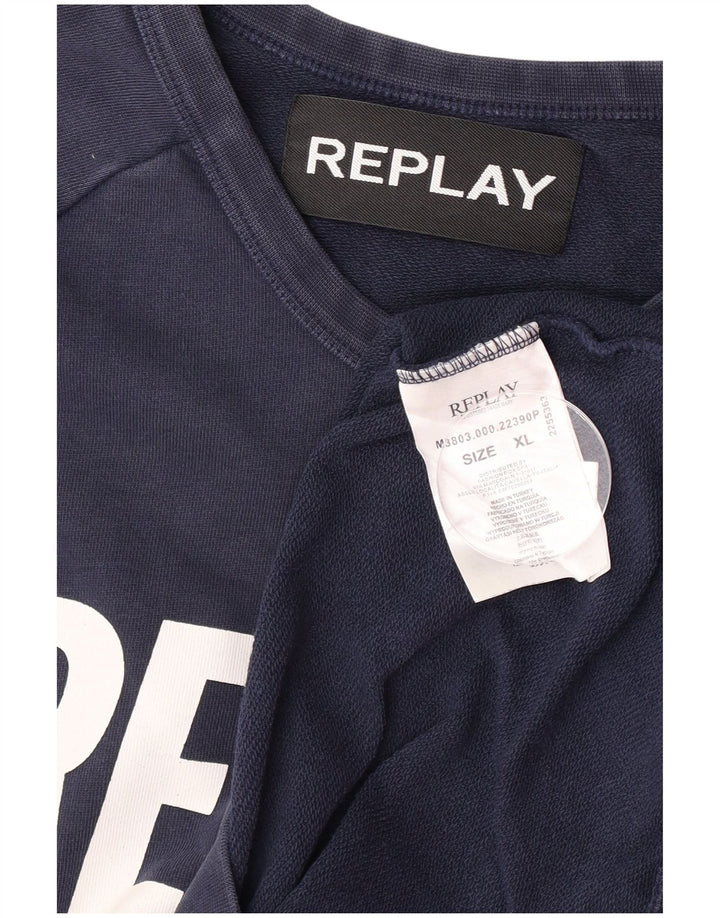 Męska bluza z grafiką Replay XL, granatowa, bawełniana