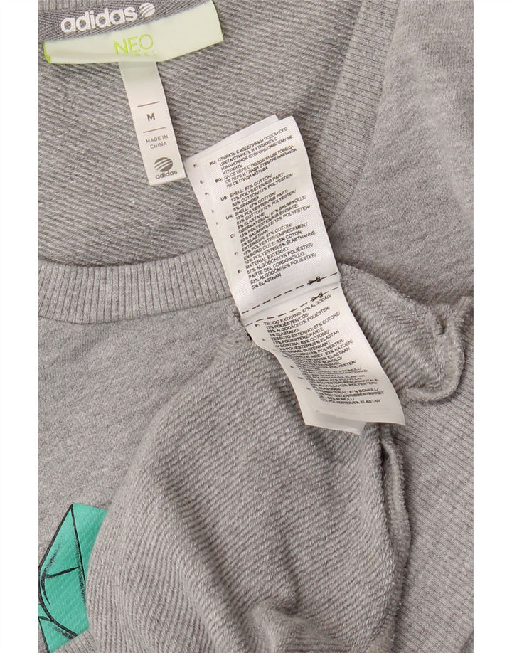 ADIDAS Womens Graphic Sweatshirt Jumper UK 12 Medium Grey Cotton Vintage Adidas and Second-Hand Adidas from Messina Hembry 