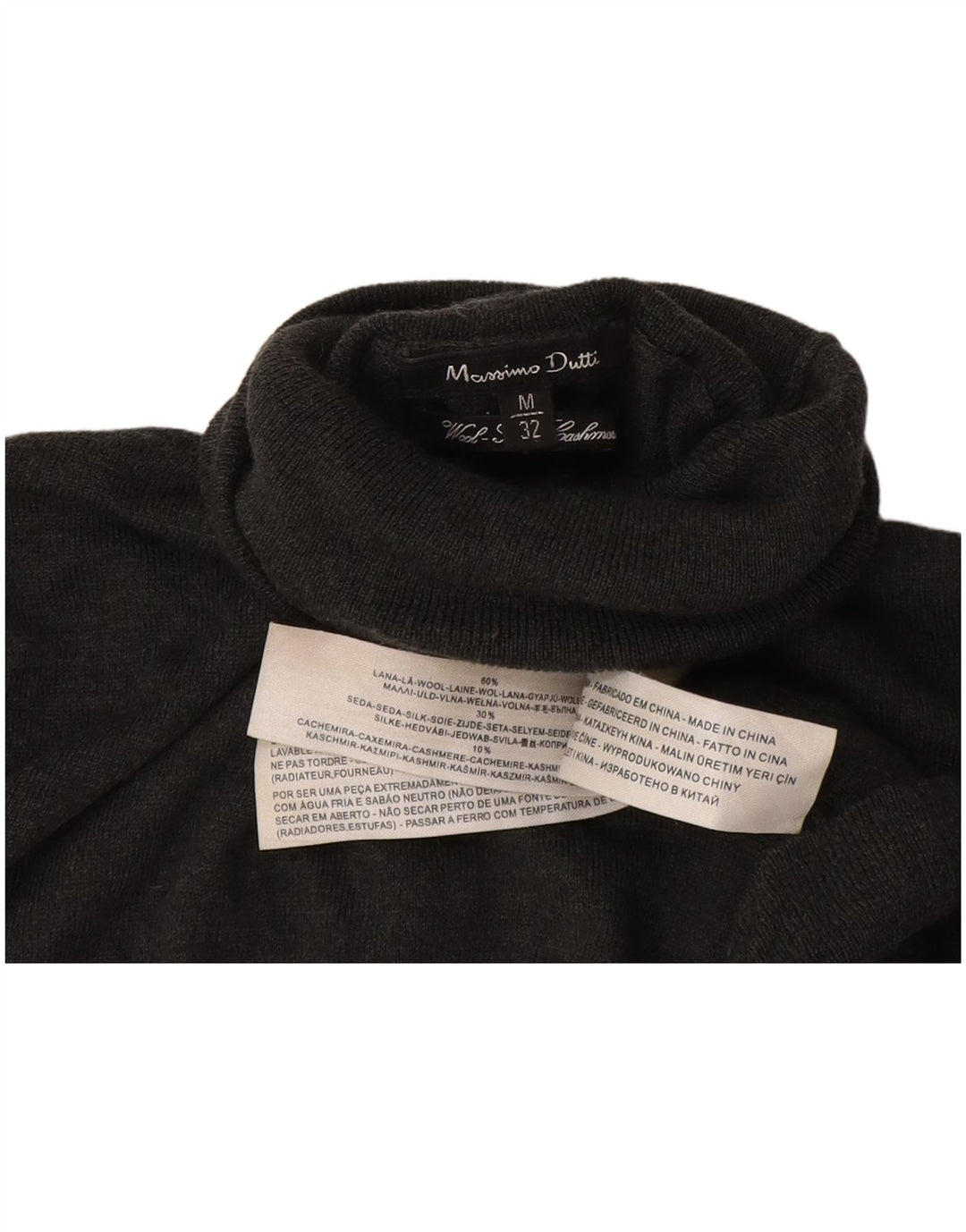 Sweter damski Massimo Dutti z wywijanym dekoltem UK 12, średnioszary, wełniany