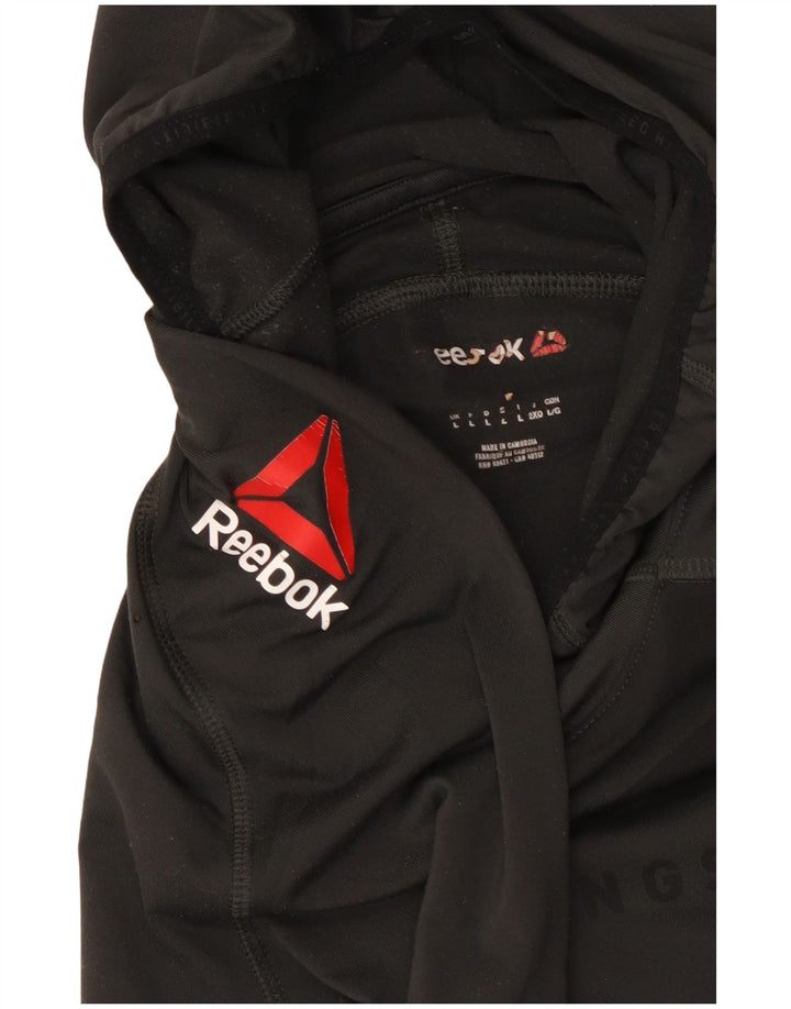 Męski top Reebok z kapturem i grafiką, z długim rękawem, duży, czarny poliester