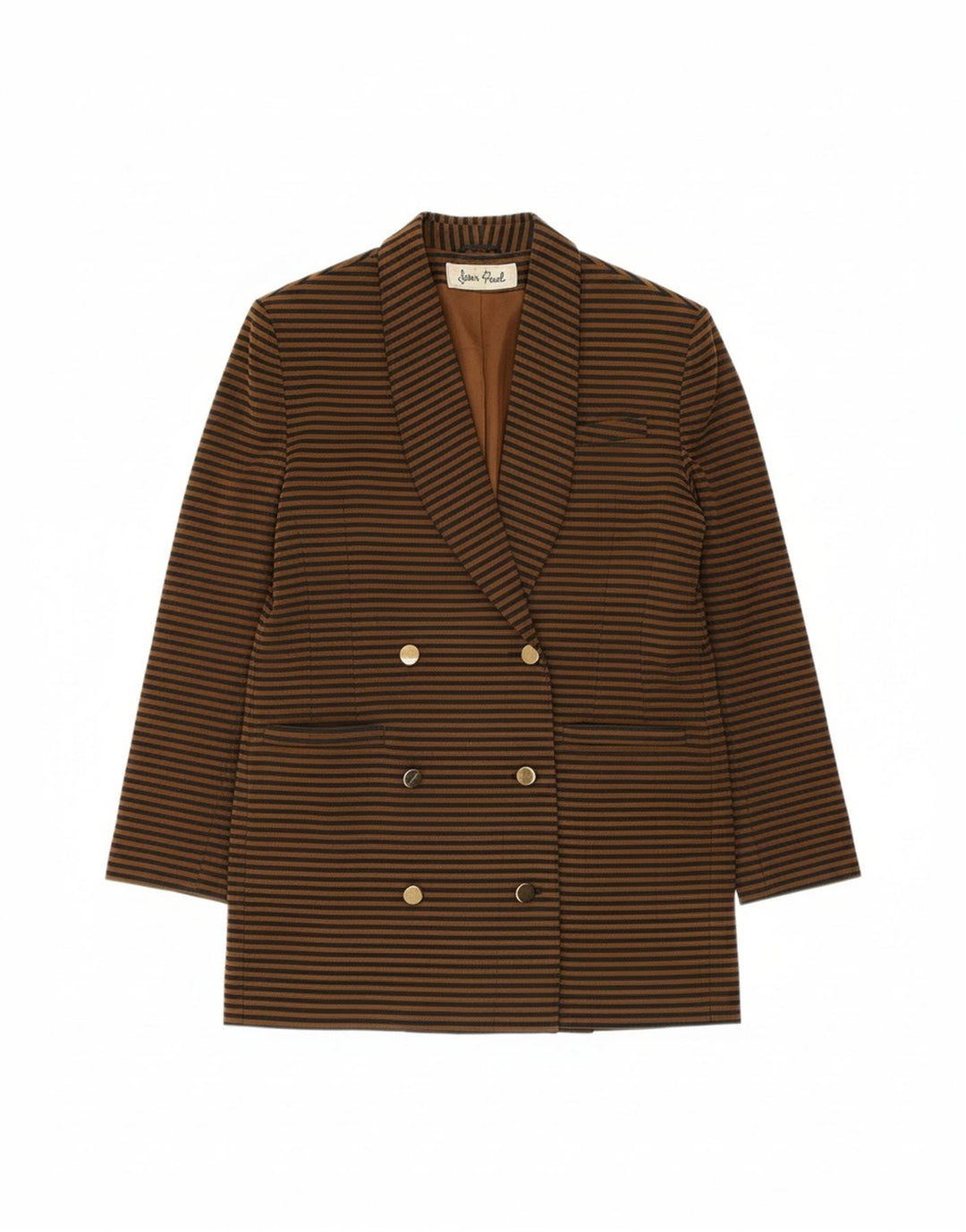 JEAN PAUL Womens Double Breasted Blazer Jacket UK 14 Large Brown Striped