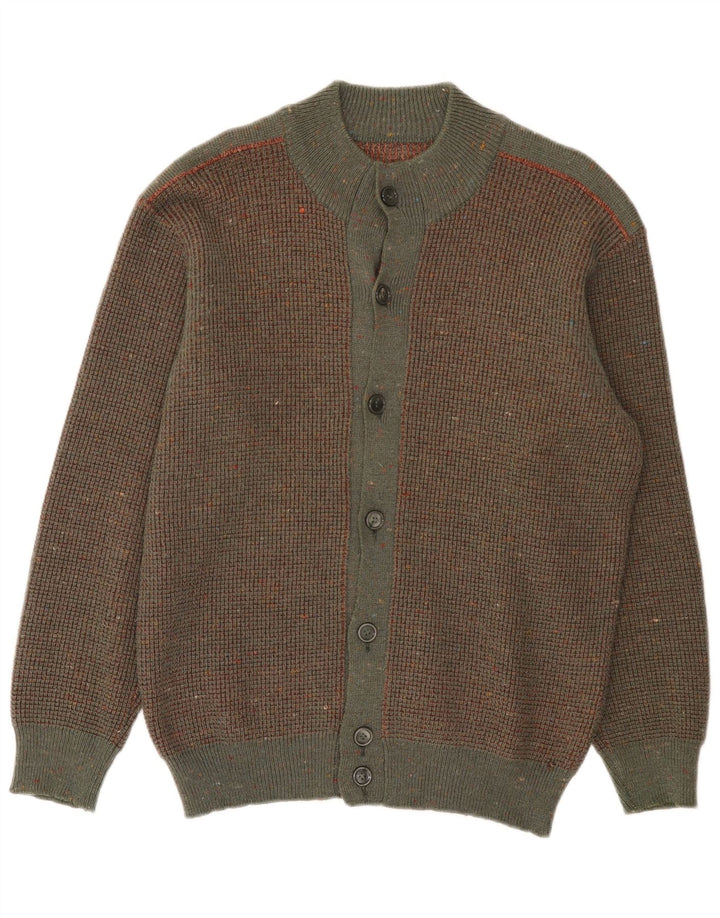 Sweter męski w stylu vintage, średni brązowy, wełniany nakrapiany