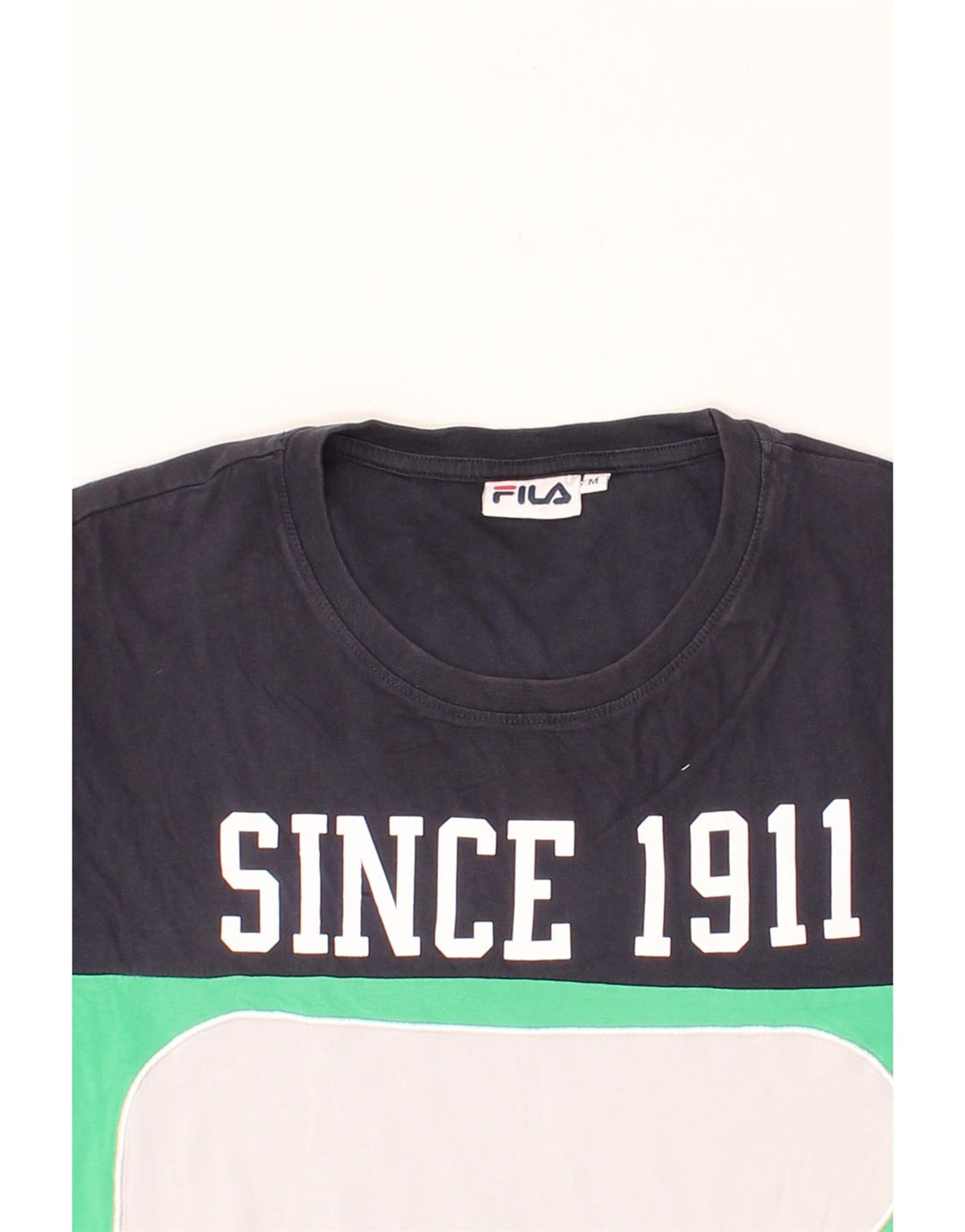 FILA Mens Graphic T-Shirt Top Medium Green Colourblock Cotton Vintage Fila and Second-Hand Fila from Messina Hembry 