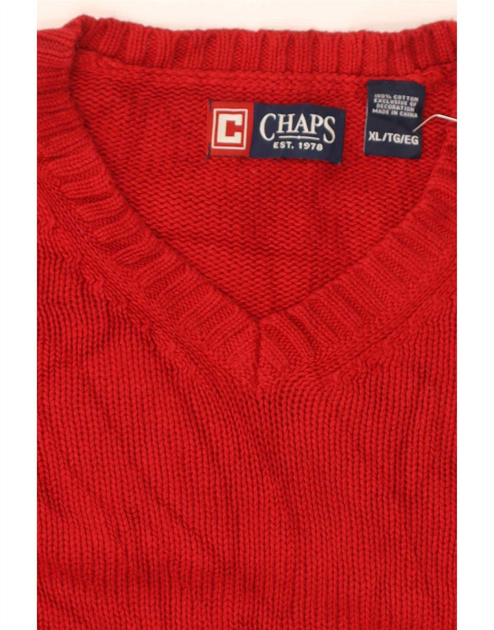 Męski sweter męski Chaps o regularnym kroju z dekoltem w kształcie litery V, XL, czerwony, bawełniany